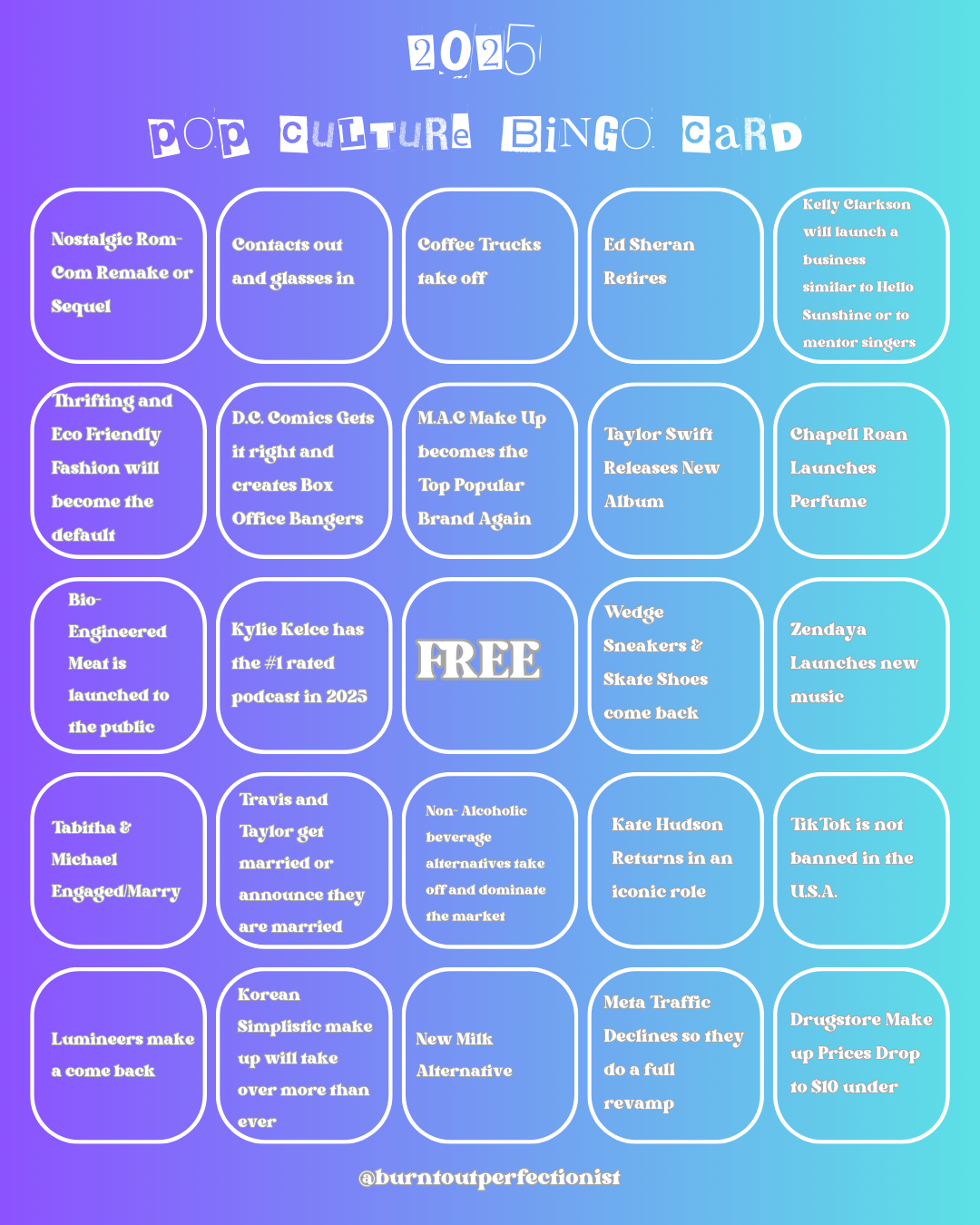 2025 Pop Culture Bingo Cards – Free Digital Download