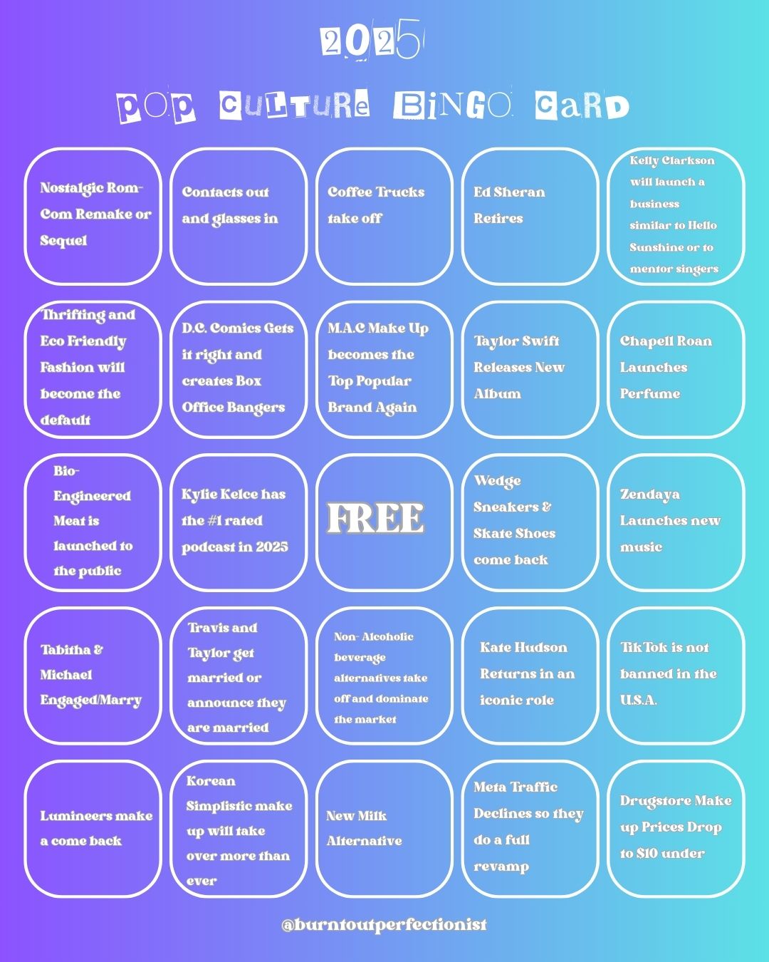 2025 Pop Culture Bingo Cards – Free Digital Download