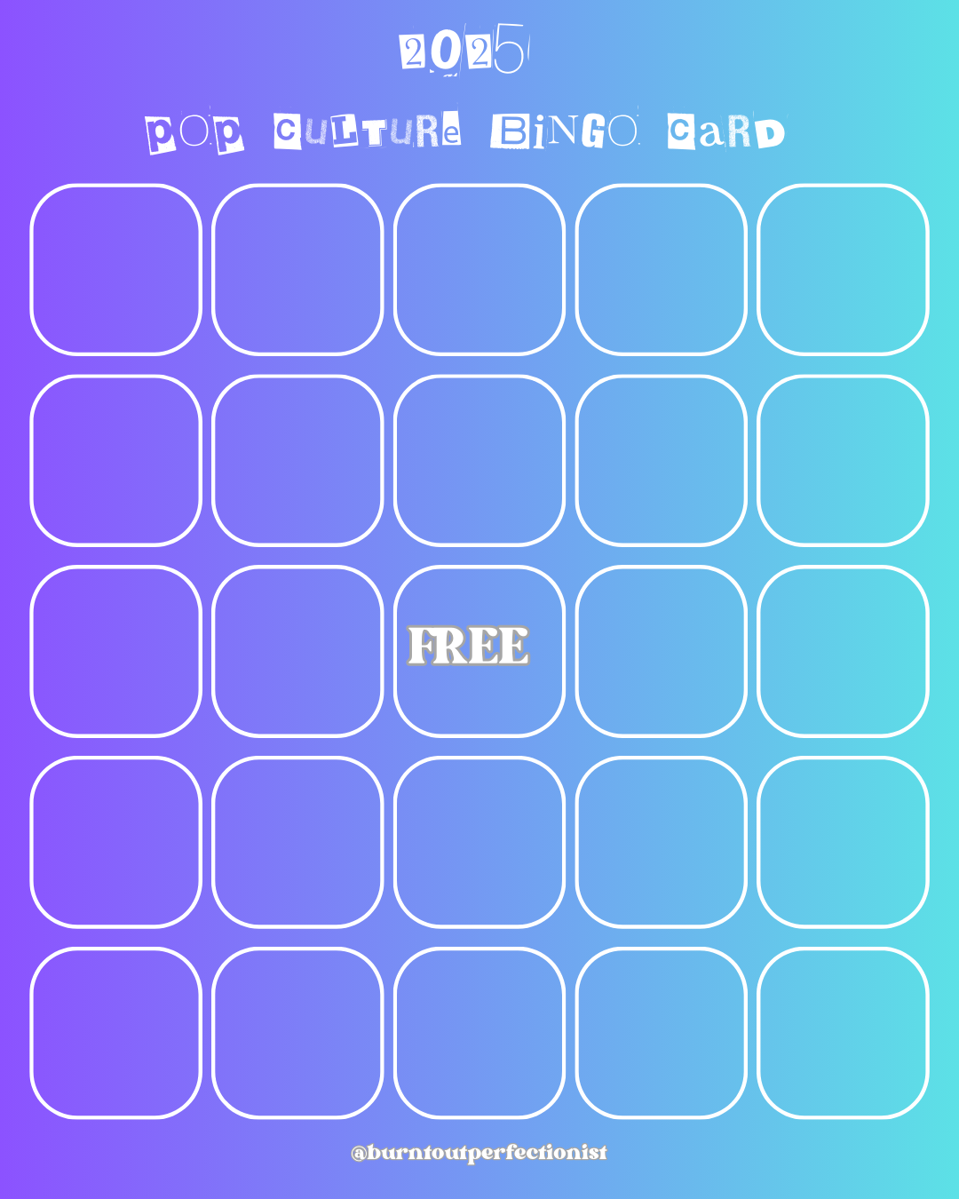 2025 Pop Culture Bingo Cards – Free Digital Download